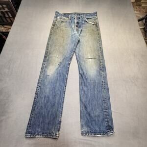 Levis 501 Jeans Mens 32x30 Blue Denim Straight Leg Distressed Thrashed Destroyed